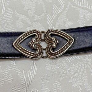 Vintage Brighton Sz L Black Leather Heart Belt 40403 Section Silver Tone